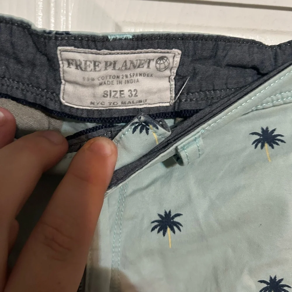 Free Planet‎ Light Blue Palm Print Shorts